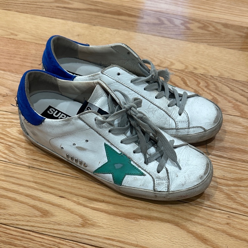 Golden Goose Superstar Green and Blue Sneakers